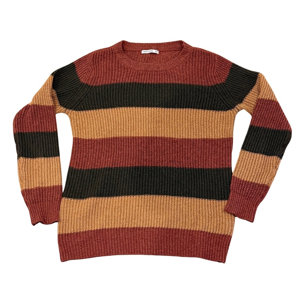 Pink Clover Women's Sweater in Rust and Black Stripes